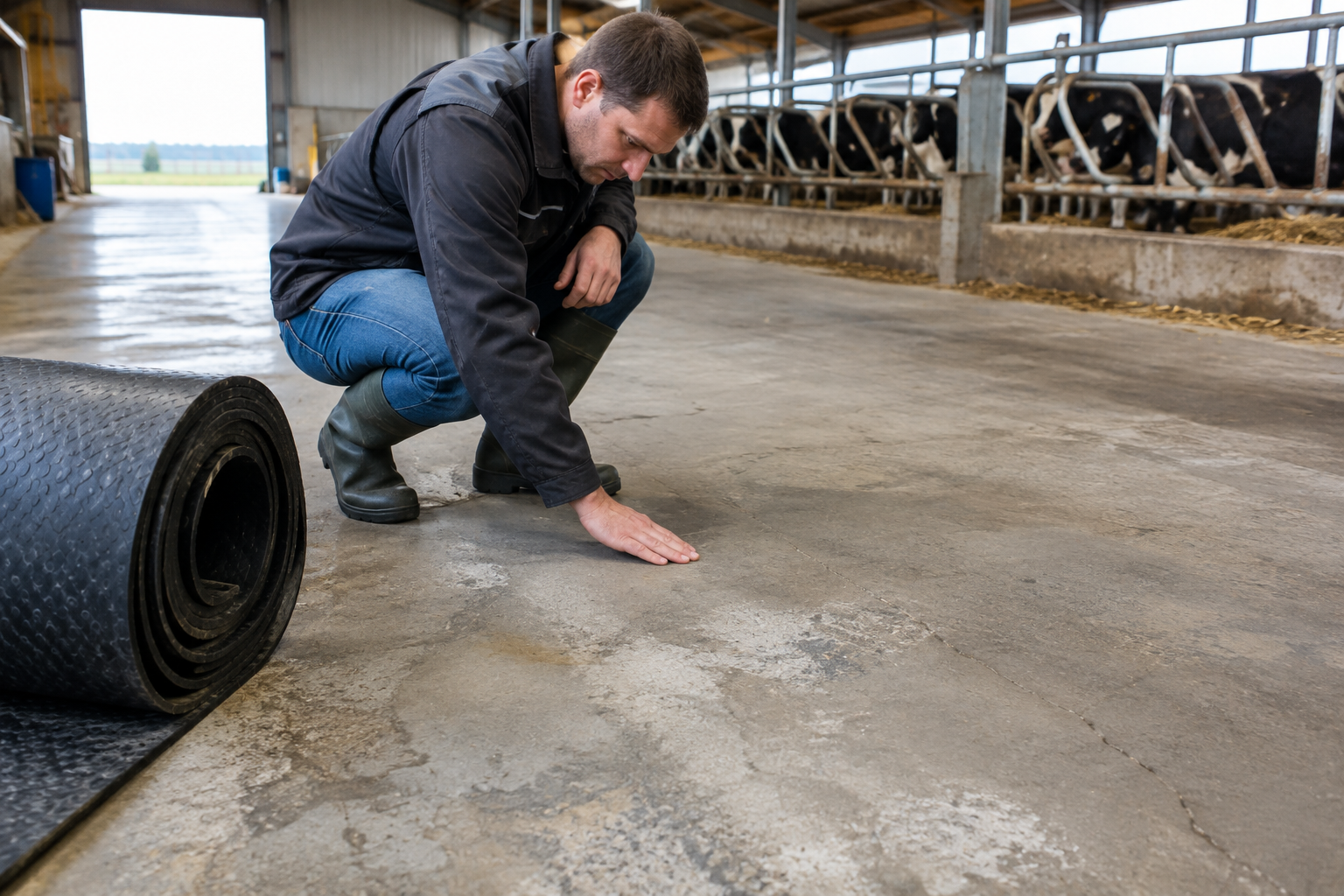 Een oude betonvloer in de stal: wat moet je controleren vóór er matten op komen?